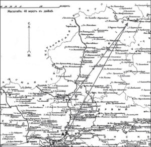 Маршруты полётов белогвардейских лётчиков со Зверевского аэродрома. Карта штаба Донской Армии, 1919 год